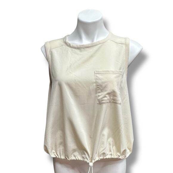 Old Navy Stretchtech Top Quick Dry Tan Pocket Cinch Toggle Comfort Minimalist L - Picture 1 of 8